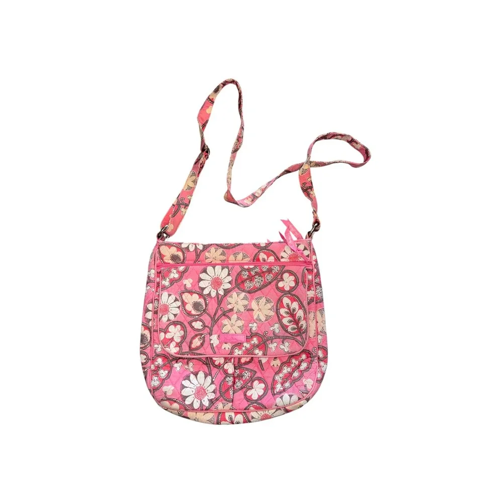 Vera Bradley Pink Blush Quilted Cotton Crossbody Messenger Bag Adjustable Strap